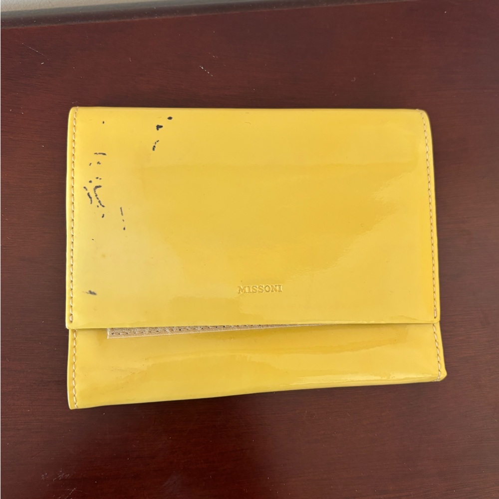 Missoni patent yellow tri fold wallet